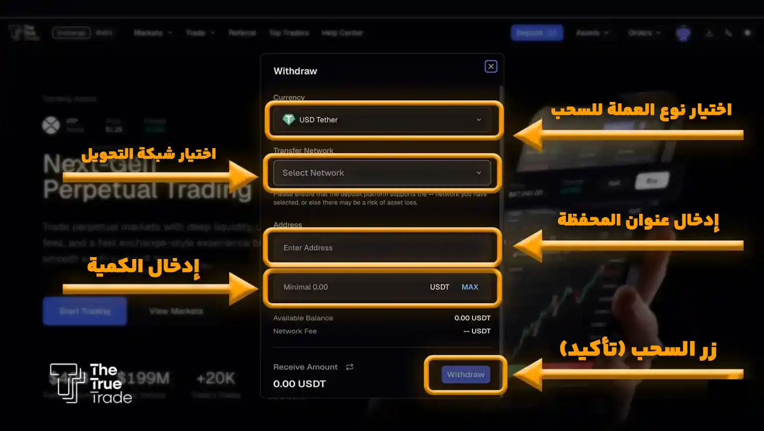 إكمال نموذج السحب من ذا ترو تريد