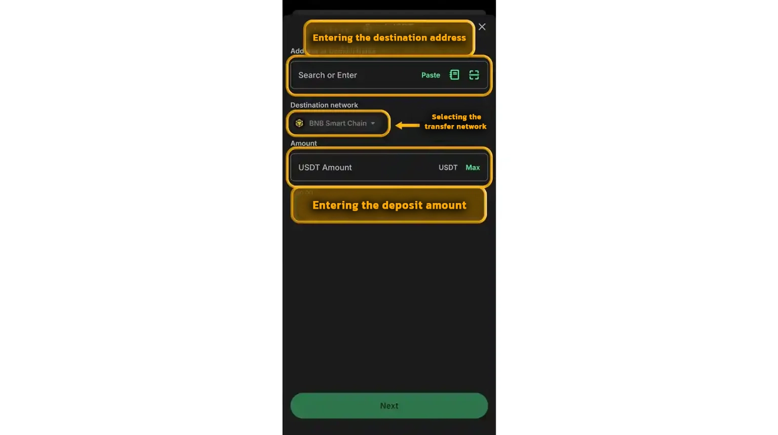 Enter the Exchange Address and Confirm the Transaction