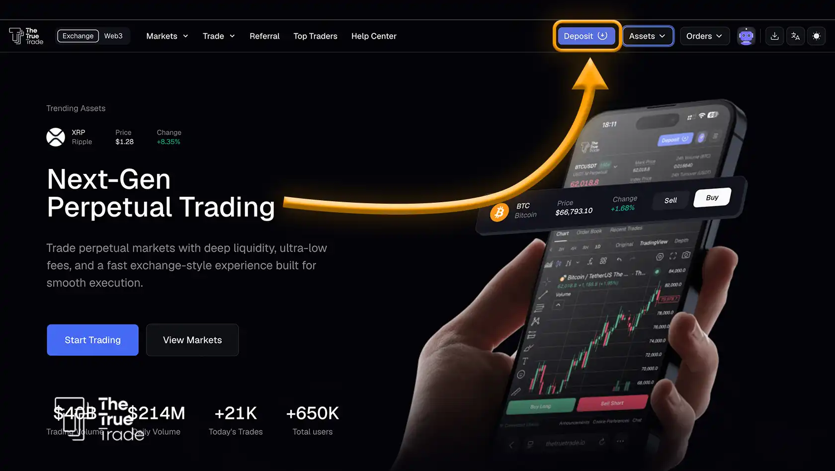 Log In and Click Deposit