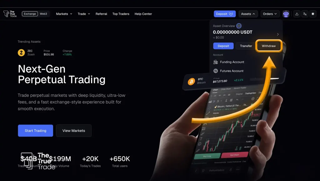 Select the Withdraw Option