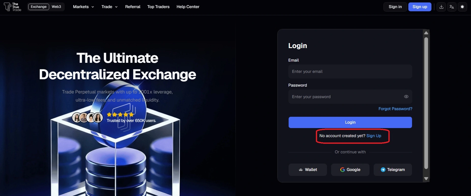 Step Two In this step, by clicking on Sign Up, a window will open displaying 3 methods for registering on The True Trade.