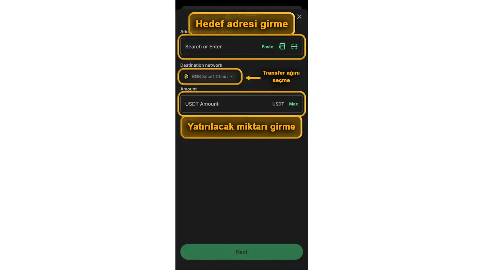 Borsa Adresinin Girilmesi ve İşlem Onayı (Confirm)