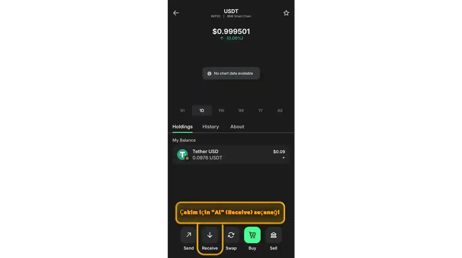 Çekim için Al (Receive) seçeneği