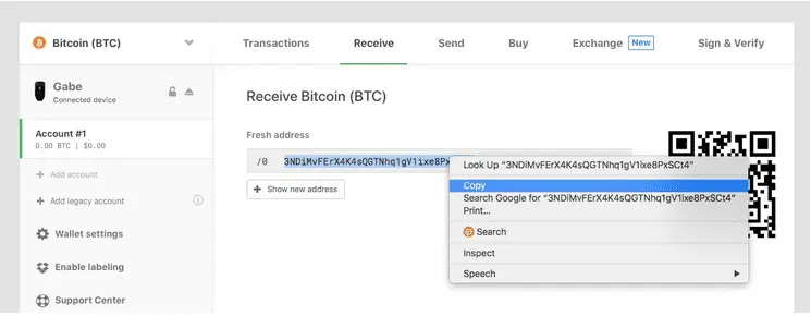 نحوه ارسال کوین از صرافی به Trezor Model T4